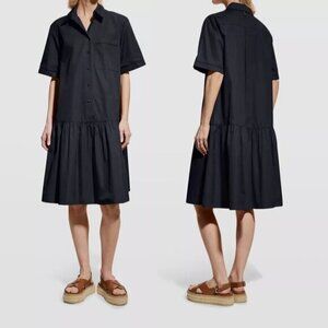 Lafayette 148 Cotton Poplin Shirt Dress Flounce Ruffle Hem‎ Sz XS MSRP $798